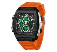 BIEWO Watches for Men Unique Rectangle Analog Digital Wristwatch with Dual Time Display Countdown Stopwatch Punk Cool Design Waterproof (Black Orange)