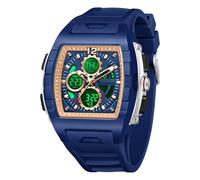 BIEWO Watches for Men Unique Rectangle Analog Digital Wristwatch with Dual Time Display Countdown Stopwatch Punk Cool Design Waterproof (Rose Golden Blue)