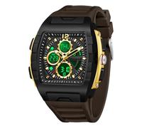 BIEWO Watches for Men Unique Rectangle Analog Digital Wristwatch with Dual Time Display Countdown Stopwatch Punk Cool Design Waterproof (Coffee Golden)