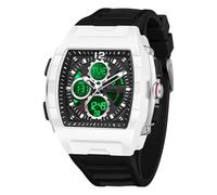 BIEWO Watches for Men Unique Rectangle Analog Digital Wristwatch with Dual Time Display Countdown Stopwatch Punk Cool Design Waterproof (White Black)