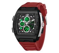 BIEWO Watches for Men Unique Rectangle Analog Digital Wristwatch with Dual Time Display Countdown Stopwatch Punk Cool Design Waterproof (Black red)