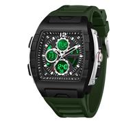 BIEWO Watches for Men Unique Rectangle Analog Digital Wristwatch with Dual Time Display Countdown Stopwatch Punk Cool Design Waterproof (Black Green)
