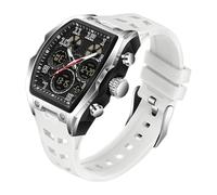 BIEWO Watches for Men Unique Rectangle Large Face Digital Analog Dual Time Display Countdown Stopwatch Punk Cool Design 5ATM Waterproof Silicone Strap Outdoor Sport Watch (White)