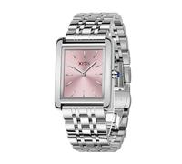 BIEWO Women's Leather Strap Watch Dainty Elegant Womens Watches Ultra-Thin Classic Soild Steel Square Ladies Quartz Watches Gifts Present for Her (Soild Steel Belt/sivler Powder)