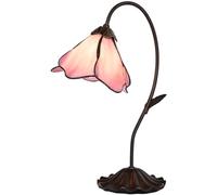 Bieye Flower Tiffany Style Stained Glass Table Lamp with 8-inch Wide Bent Glass Lampshade Lily Pad Base (Pink, 1-Light)