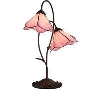 Bieye L10811 Flower Tiffany Style Stained Glass Table Lamp with 8-inch Wide Bent Glass Lampshade Lily Pad Base (2-Light, Pink)