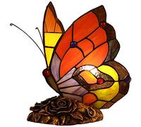 Bieye L30038 Butterfly Tiffany Style Stained Glass Accent Table Lamp Night Light for Bedside Bedroom Living Room Coffee Table (Red 1, 8 inches Wide * 9 inches high)
