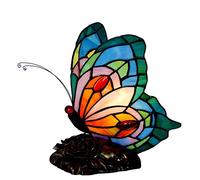 Bieye L30040 Butterfly Tiffany Style Stained Glass Accent Table Lamp Night Light for Bedside Bedroom Living Room Coffee Table (Multicolor 1, 8 inches Wide * 9 inches high)