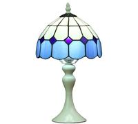 Bieye L30042 8-inches Mediterranean Tiffany Style Stained Glass Table Lamp (Blue Shade + White Base)