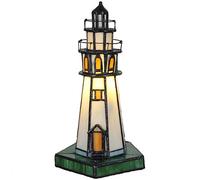 Bieye L30221 Lighthouse Tiffany Style Stained Glass Decorative Table Lamp Night Light with E14 LED Bulb, Suitable for Home Decor (White, 6 inches x 6 inches x 10 inches)