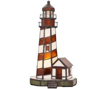 Bieye L30616 Lighthouse Tiffany Style Stained Glass Accent Table Lamp Night Light for Home Decoration (Amber, 5" x 6" x 11")