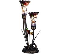 Bieye L30620 Lily Flowers and Dragonfly Tiffany Style Stained Glass Accent Table Lamp, 19-inch Tall