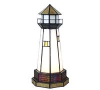Bieye L30626 Lighthouse Tiffany Style Stained Glass Accent Table Lamp Night Light for Home Decoration (Orange 1, 6" x 6" x 12")