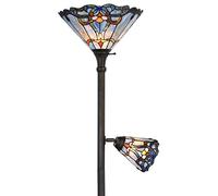 Bieye L30686 Baroque Tiffany Style Stained Glass Torchiere Floor Lamp Double Lit with 14 inch Wide Blue Shade and 6 inch Wide Rotatable Shade for Working Reading Living Room Bedroom, 71 inch Tall