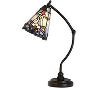 Bieye L30688 Tiffany Style Stained Glass Table Lamp Night Light with Adjustable Rocker Arm Base for Working Reading Home Decoration (Baroque Blue)