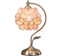 Bieye L30732 Tiffany Style Stained Glass Flower Petal Table Lamp with Brass Base for Home Décor (Pink, 8" Cherry Blossom)
