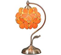 Bieye L30753 Tiffany Style Stained Glass Flower Petal Table Lamp with Brass Base for Home Décor (Orange, 8" Cherry Blossom)
