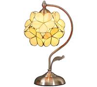 Bieye L30754 Tiffany Style Stained Glass Flower Petal Table Lamp with Brass Base for Home Décor (Cream, 8" Cherry Blossom)