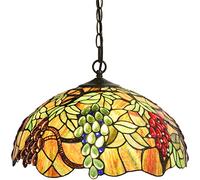 Bieye L30762 Grape Tiffany Style Stained Glass Ceiling Pendant Light with 18 inches Wide Shade, 3-Light, Hard-Wired