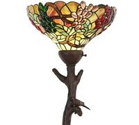 Bieye L30768 Grape Tiffany Style Stained Glass Torchiere Floor Lamp with 14 inches Lampshade, Bird on Branch Base, 70.5 inches Tall (Green)