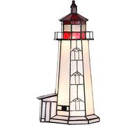 Bieye L30770 Lighthouse Tiffany Style Stained Glass Accent Table Lamp Night Light for Home Decoration (Red 1, 6" x 6" x 12")