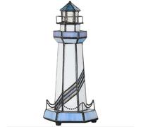 Bieye L30776 Lighthouse Tiffany Style Stained Glass Accent Table Lamp Night Light for Home Decoration (5x5x11, Blue)
