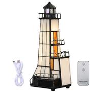 Bieye L30779 Lighthouse Tiffany Style Stained Glass Accent Table Lamp Night Light for Home Decoration (Brown 1, 4" x 6" x 11")