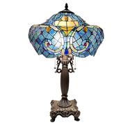 Bieye L30784 Baroque Tiffany Style Stained Glass Table Lamp with 16-inch Wide Lampshade for Living Room Bedroom Home Decoration, 24-inch Tall (Blue)