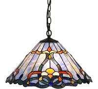 Bieye L30786 Baroque Tiffany Style Stained Glass Chandelier with Handmade lampshade, Suitable for Living Room, Bedroom, Kitchen (Blue, 18 inches)