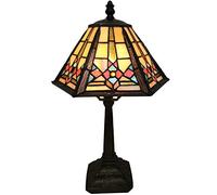 Bieye L30791 Mission Style Table Lamp Tiffany Stained Glass Night Light with Hexagonal Cone Lampshade, 10" W x 16" H