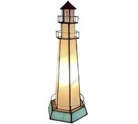 Bieye L30871 Lighthouse Tiffany Style Stained Glass Accent Table Lamp Night Light for Home Decoration (5.5x5.5x15, Blue)