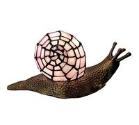 Bieye L30962 Land Snail Tiffany Style Stained Glass Accent Table Lamp for Home Decoration (Pink, 10" D x 5" W x 5" H)