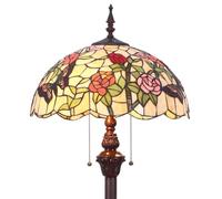Bieye L31408 Butterfly Tiffany Style Stained Glass Floor Lamp with 16-inch Wide Handmade Lampshade Metal Base for Bedroom Living Room, 59-inch Tall