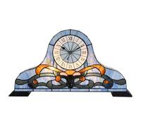 Bieye L50661 Tiffany Style Stained Glass Lamp with Clock - Baroque Decorative Table Light for Bedside, Living Room, Office, Blue Night Light with Quartz Movement