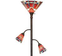Bieye L50835 Tiffany Style Stained Glass 3-Light Torchiere Floor Lamp with Adjustable Reading Lights for Living Room, 70-inches Tall (Red, Mission)