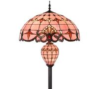 Bieye L50897 Baroque Tiffany Style Stained Glass Double Lit Floor Lamp for Home Decor (Pink, 20-inch Wide)