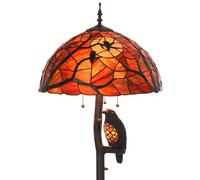 Bieye L50936 Ravens Sitting on Bare Tree Branch Against Full Moon Tiffany Style Stained Glass Floor Lamp with Raven Night Light Double Lit for Halloween Décor, 4-Light, 65 inches Tall