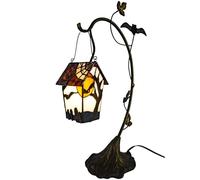 Bieye L50938 Spooky Graveyard Tiffany Style Stained Glass Birdhouse Table Lamp for Halloween Decor (21-inch High, Bat Nest)