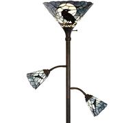 Bieye L50957 Raven Sitting on Bare Tree Branch Again Full Moon Tiffany Style Stained Glass Torchiere Floor Lamp with Sidelights for Reading Home Decor, 70-inches Tall (Dark Blue)