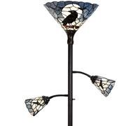 Bieye L50957 Tiffany Style Stained Glass 3-Light Torchiere Floor Lamp | Adjustable Reading Lights, For Living Room, 70 Inches Tall, Crow Motif, Elegant Home Decor, Adjustable Height,Dark Blue