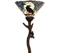 Bieye L50959 Raven Sitting on Bare Tree Branch Again Full Moon Tiffany Style Stained Glass Torchiere Floor Lamp for Halloween Decor (Dark Blue)