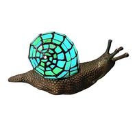 Bieye L50975 Land Snail Tiffany Style Stained Glass Accent Table Lamp for Home Decoration (Cyan, 10" D x 5" W x 5" H)