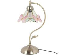 Bieye L51000 Tiffany Style Stained Glass Butterfly and Flower Table Lamp with Brass Base, 8.6" W x 10" D x 17" H