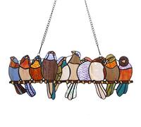 Bieye W10002 Tiffany Style Stained Glass Tropical Birds Window Panel with Pendant Chain, 19-inches Wide (10 Birds)