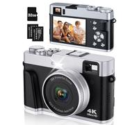 Bifevsr 4K Digital Camera with Viewfinder & Dial, 48MP Vlogging Camera for Photography and Video Autofocus Anti-Shake, Travel Portable Digital Camera with Flash SD Card 2 Batteries, 16X Zoom Camera
