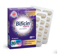 Bificin Forte - Probiotics and Prebiotics for Gut Health, 30 Capsules -20 Billion CFU -10 Live Bacterial Cultures: Lactobacillus Acidophilus, Lactis, Rhamnosus & Bifidobacterium Longum, Breve, Bifidum