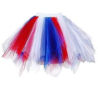 BIFINI Adult Women 80's Tutu Skirt Layered Tulle Petticoat Halloween Tutu Red/White/Blue