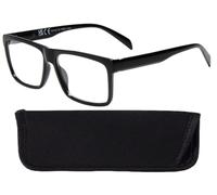 Bifocal Reading Glasses Oversize Large Square Black Frame Spring Hinges Mens Womens & Case +3.00 | ZA35BF