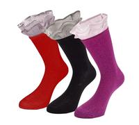 BIFOGOGE Women's Glitter Sparkle Shiny Novelty Ruffle Frilly Crew Socks 3 Pairs