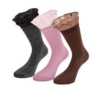 BIFOGOGE Women's Glitter Sparkle Shiny Novelty Ruffle Frilly Crew Socks 3 Pairs